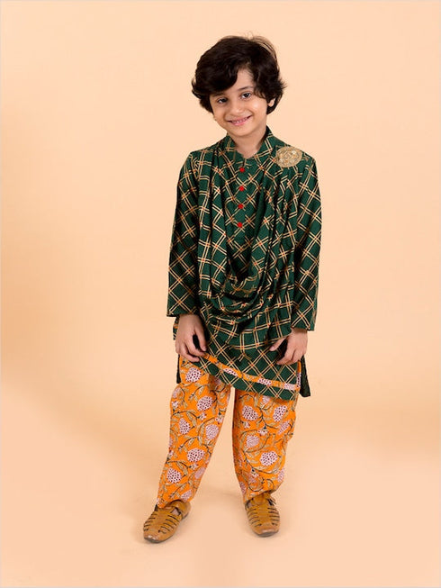 Boys Ethnic Motifs Printed Pure Cotton Kurta With Pyjamas Nahru Jacket
